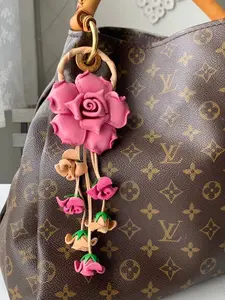 Leather ROSE kechain and purse/handbag charm in assorted colors