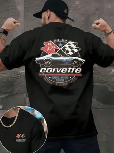 Corvette Racing Flag Car T Shirt, Double Sided Printed Cotton Blend Durable Classic Fit Vintage Lightweight Essential, Menswear, Gift For Men