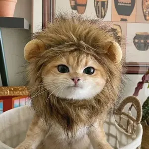 Lion Mane Wig for Cat Costume Pet Adjustable Washable Comfortable Fancy Lion Hair Cat Clothes Dress for Halloween Christmas Easter Festival Party Activity (Brown)