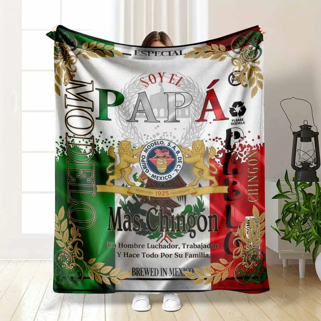 Mexican Themed Graphic Flannel Fleece Blanket - Soy El Papa Beer Brand Print, Ultra Soft Lightweight Throw, Fathers Day Gift Ideas, Mexico Merch, Home Decor Items, Mid-Year Sale