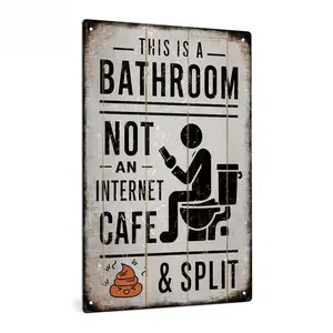 Vintage Tin Sign, This Is a Bathroom Not an Internet Cafe & Split Sign, Wall Art Decor for Home Farmhouse Washroom Bathroom Toilet, Vintage Metal Sign