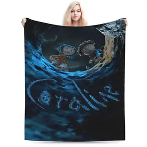 Coraline Movie Theme Print Soft Flannel Machine Washable Blanket - All-Season, Ideal for Sofa, Travel, Office Essential