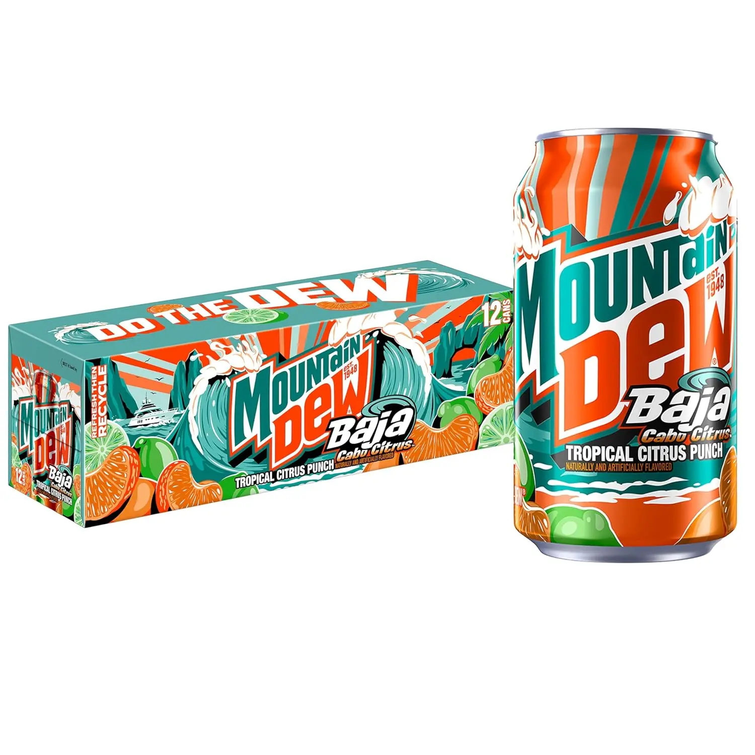 Mountain Dew Baja Cabo Citrus Beverage, 12 Fl Oz Fizzy Fruit Soda Cans (Pack of 12)