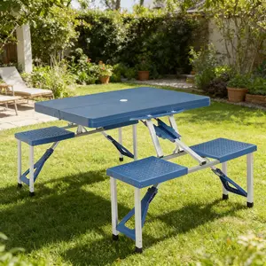 One-piece Portable Folding Table with Stool for Camping Picnics All-in-One Compact Design Lightweight Foldable Suitcase Style Outdoor Living Furniture