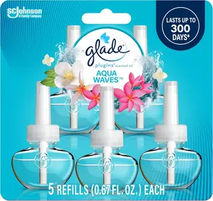 Glade PlugIns Scented Oil Air Freshener Refills, Aqua Waves, 0.67 oz, 5 Count Aromatic Fruity Fragrance Flowers