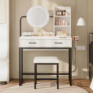 Dowinx Dresser with LED Illuminated Mirror and Power Outlet, White Dresser with Adjustable 3 Lighting Modes