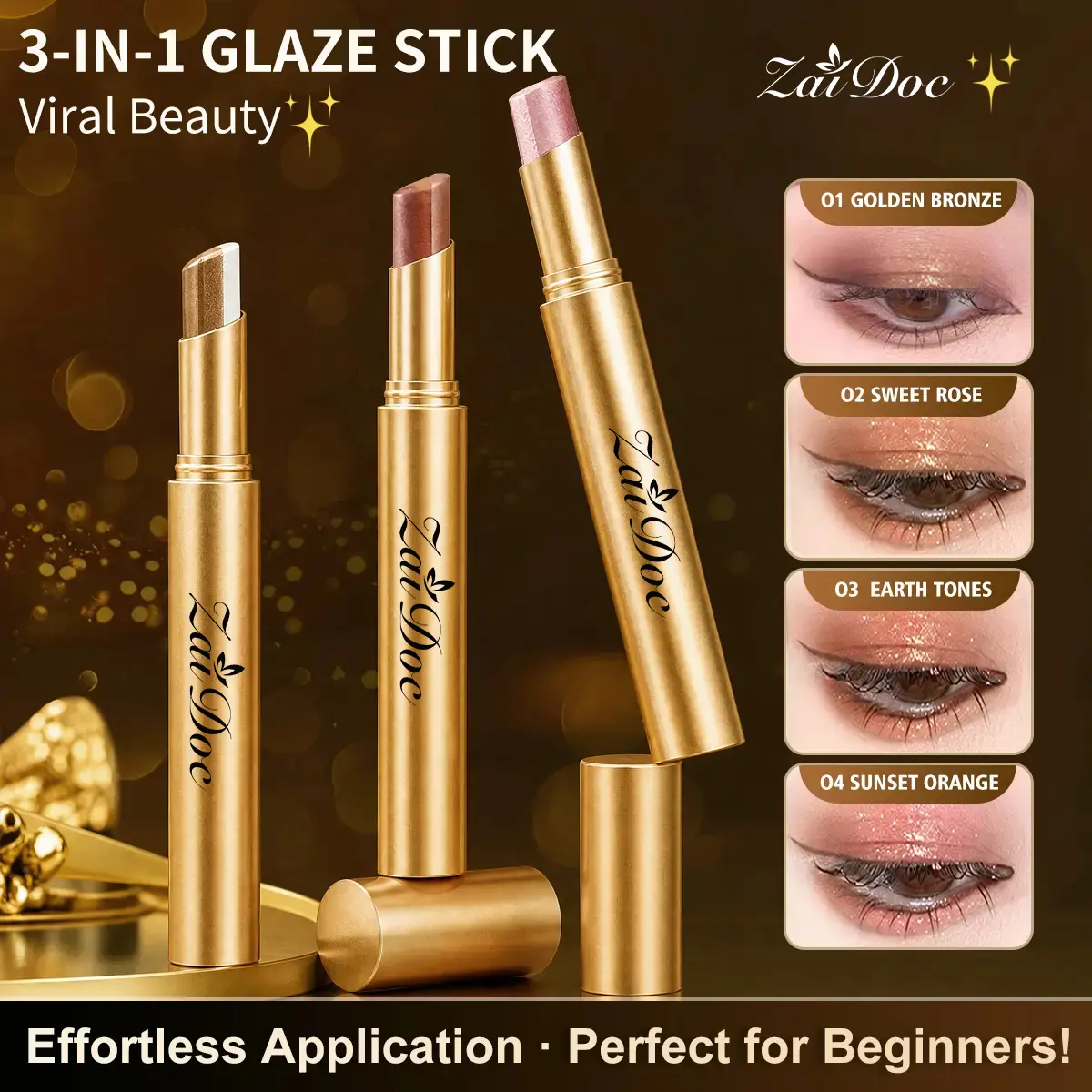 Buy 1 Get 3 Free!3-Color Eyeshadow Stick Gradient, Waterproof Long Lasting Creamy Shimmer Eye Shadow, Portable Smudge-Proof Glitter Makeup for Women, Day to Night (Fine Shimmer Brownish Orange) sombras