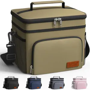 Insulated Lunch Box for Men & Women - Leak-Proof Cooler Lunch Bag with 4 Pockets, Adjustable Strap, Ideal for Work, Picnic, Travel - Medium, Brown, 10.2"x6.9"x8.5"