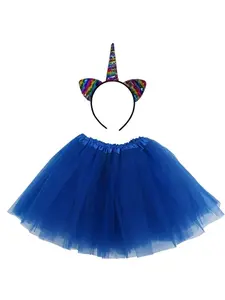 Adult Rainbow Royal Blue Unicorn Costume - Tutu Skirt & Flip Sequin Headband Horn Set for Adult or Plus Size