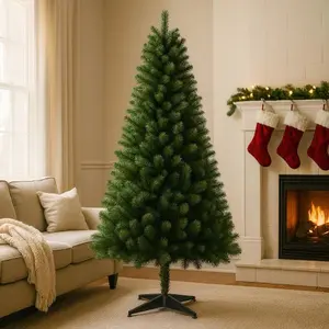 6FT Unlit Artificial Christmas Tree with 490 Tips, PVC Full Branches, Classic Green Holiday Tree with 4-Leg Plastic Stand for Indoor Home Decoration