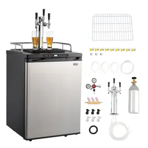 【FathersDayGift】 VEVOR Triple Tap Home Draft Beer Kegerator, Full-Size 162L Refrigerator with Ball Lock Compatibility, 5lbs CO2 Tank, Holds 2 Sixth/2 Slim/3 Ball Lock Kegs