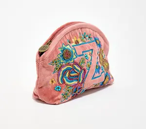 America & Beyond Velvet Embellished Initial Pouch