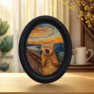 Vintage Screaming Cat Oval Frame Wall Decor, Perfect for Christmas Thanksgiving Home Office Decoration, Room Decoration