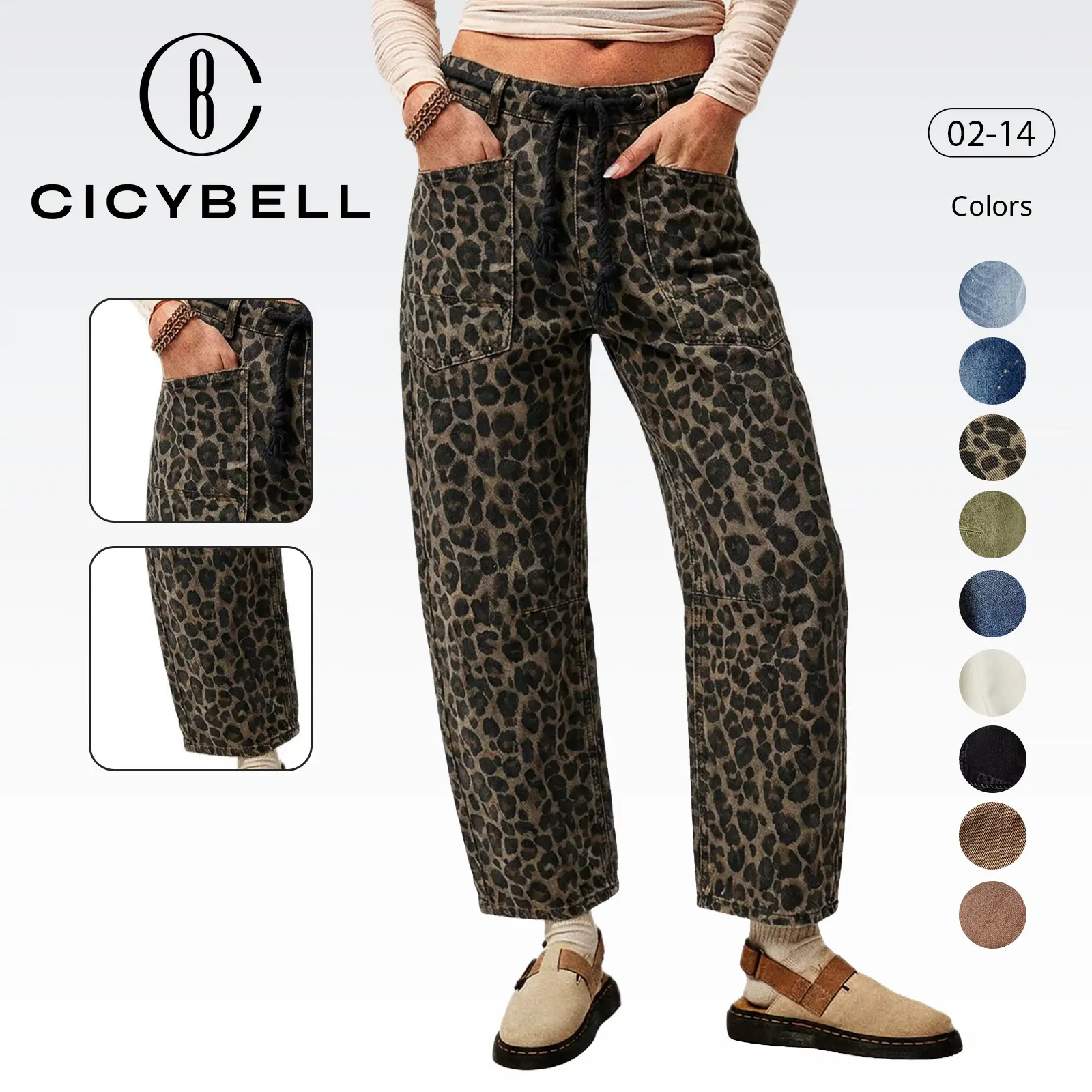 Cicy Bell Womens Baggy Barrel Horseshoe Jeans Wide Leg Drawstring Vintage Denim Pants with Front Pockets Cicy Bell Womens Baggy Barrel Horseshoe Jeans Wide Leg Drawstring Vintage Denim Pants with Front Pockets