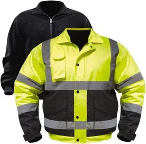 High Visibility Cold Weather Utility Work Jacket - Size M (38-40" Chest), Yellow & Black, Polyester & Teflon Material, Zipper & Snaps Closure, 4 Pockets, Model UHV563-YB-M, High Visibility Jacket