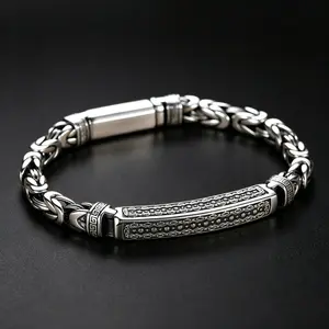 Men's 925 Sterling Silver Bracelet Retro Peace Symbol Hipster Key Buckle Bracelet Personality Street Style Jewelry Gift Accessory