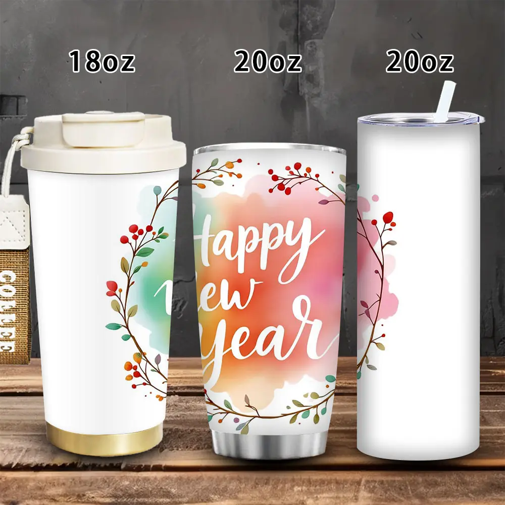 1pc Watercolor Floral Insulated Travel Tumbler with Lid & Straw (18oz/20oz, 500-1000ml) - Happy New Year, Happy Birthday, Easter Kitchenware Drinkware, Ideal Gift for Women, Fits Iced/Hot Coffee, Travel Mug