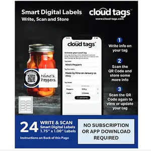 Cloud Tags - Programmable QR Code Stickers | Pack of 24 | Write, Scan & Store | No App or Subscription Needed | Multipurpose, Secure, and Easy-to-Use Tags for Organization, Lost & Found, and More