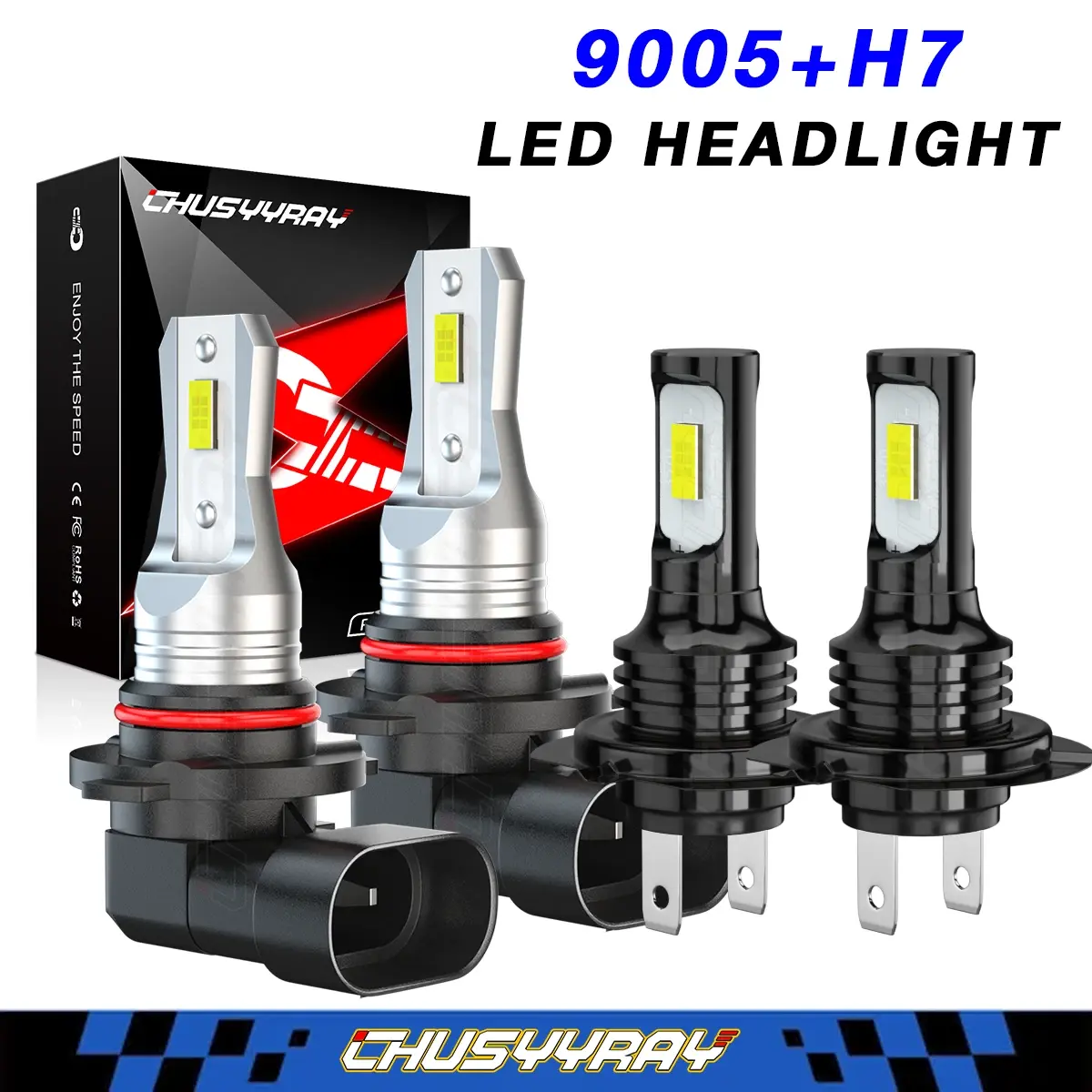 9005 H7 LED Headlight Bulbs Hi/Lo Beam Combo Kit For Hyundai Elantra 2017-2018