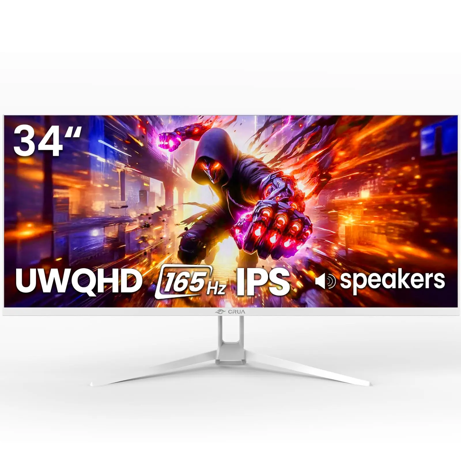 CRUA 34" WQHD 165Hz IPS Ultrawide Gaming Monitor, FreeSync, HDMI/DP, White | 120%sRGB Color, Built-In Speakers, Low Blue Light, 178° Wide View and Wall Mount75×75mm for PC Gaming, Video Editing and Work,back to school,back to school haul