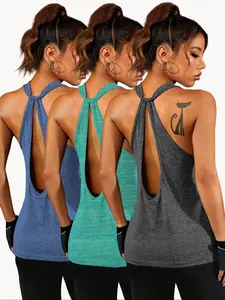 Women's Solid Color Sports Tank Top, Casual Breathable Comfortable Sleeveless Top for Yoga Gym Workout, Ladies Sportswear for Summer
