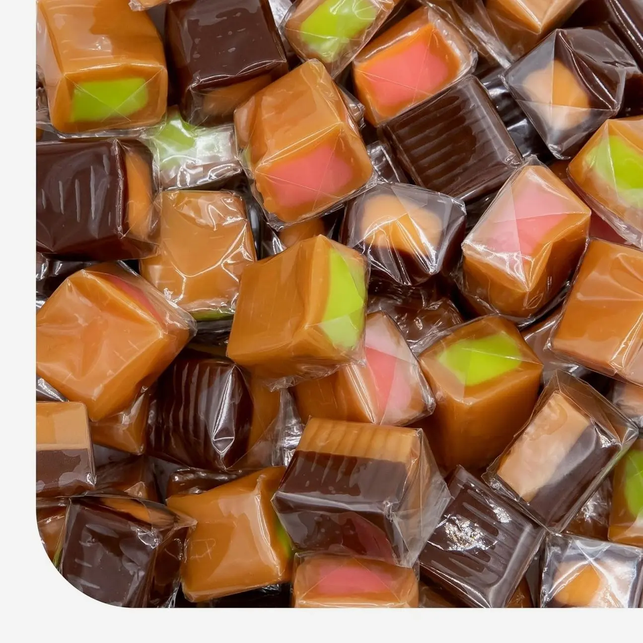 Caramel Candy Mix - 2 Pound Pack 150 Count - Filled Creamy Caramels Individually Wrapped - Vanilla, Chocolate, Apple, and Strawberry Cubes - Chewy Candy