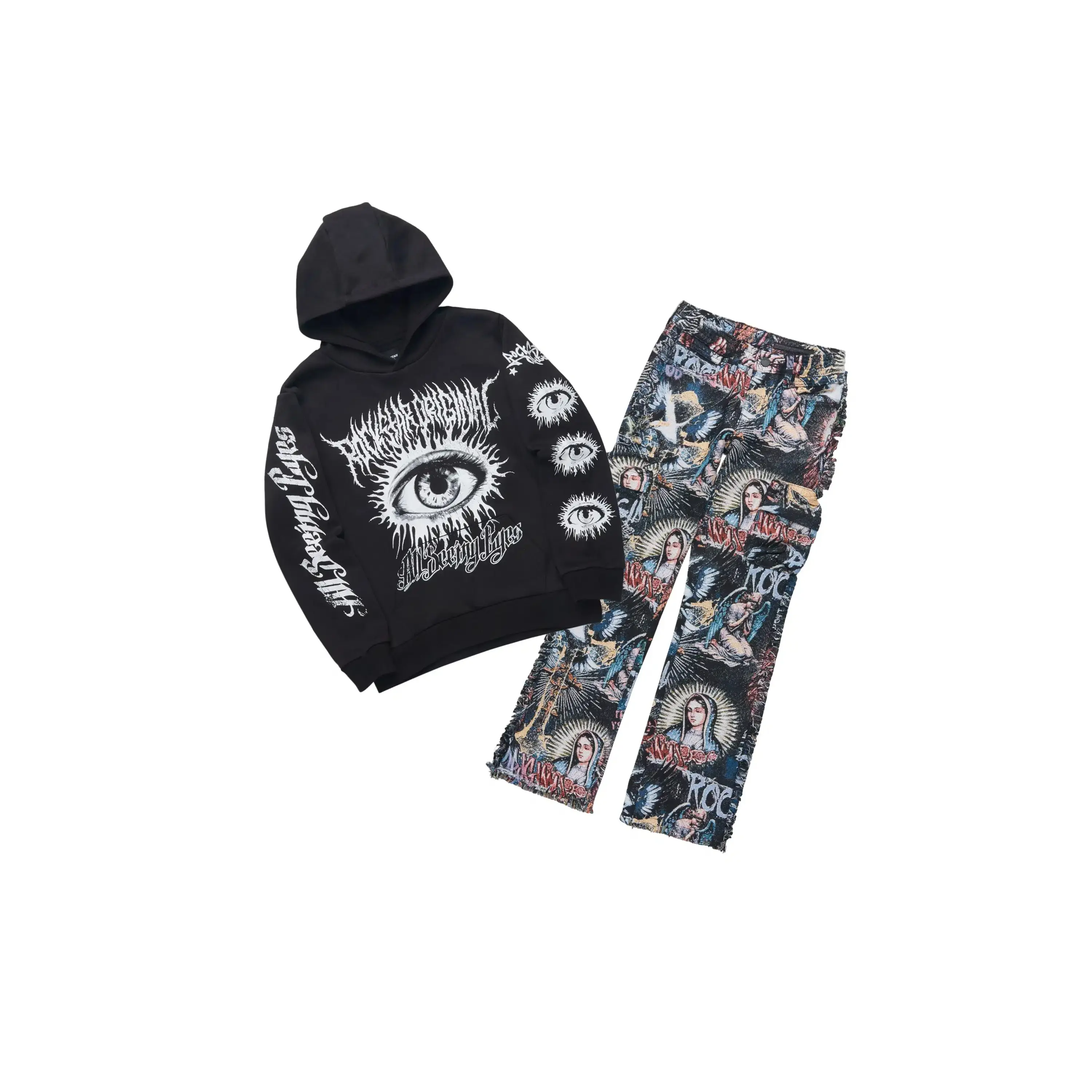 Boys All Eyes Black Hoodie & Dalai Multi Stacked Jean Set