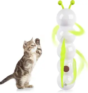 All For Paws Interactive Cat Feather Toy Suction Cup Caterpillar Whack 'A' Prey with Automatic Fluffy Tail Teaser Motion Sensor USB Rechargeable for Indoor Cats Engaging Play Smart Motion Sensor Stable Play