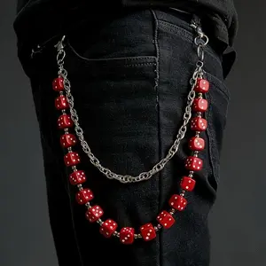 Double Layer Acrylic Dice Waist Pants Chain, Hip Hop Punk Rock Fashion Jeans Chain, Unisex Novelty Cycling Jewelry