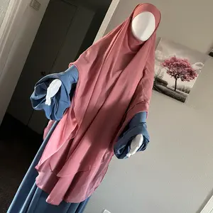 Two layers long khimar with beautiful lantern sleeve Arabian dress