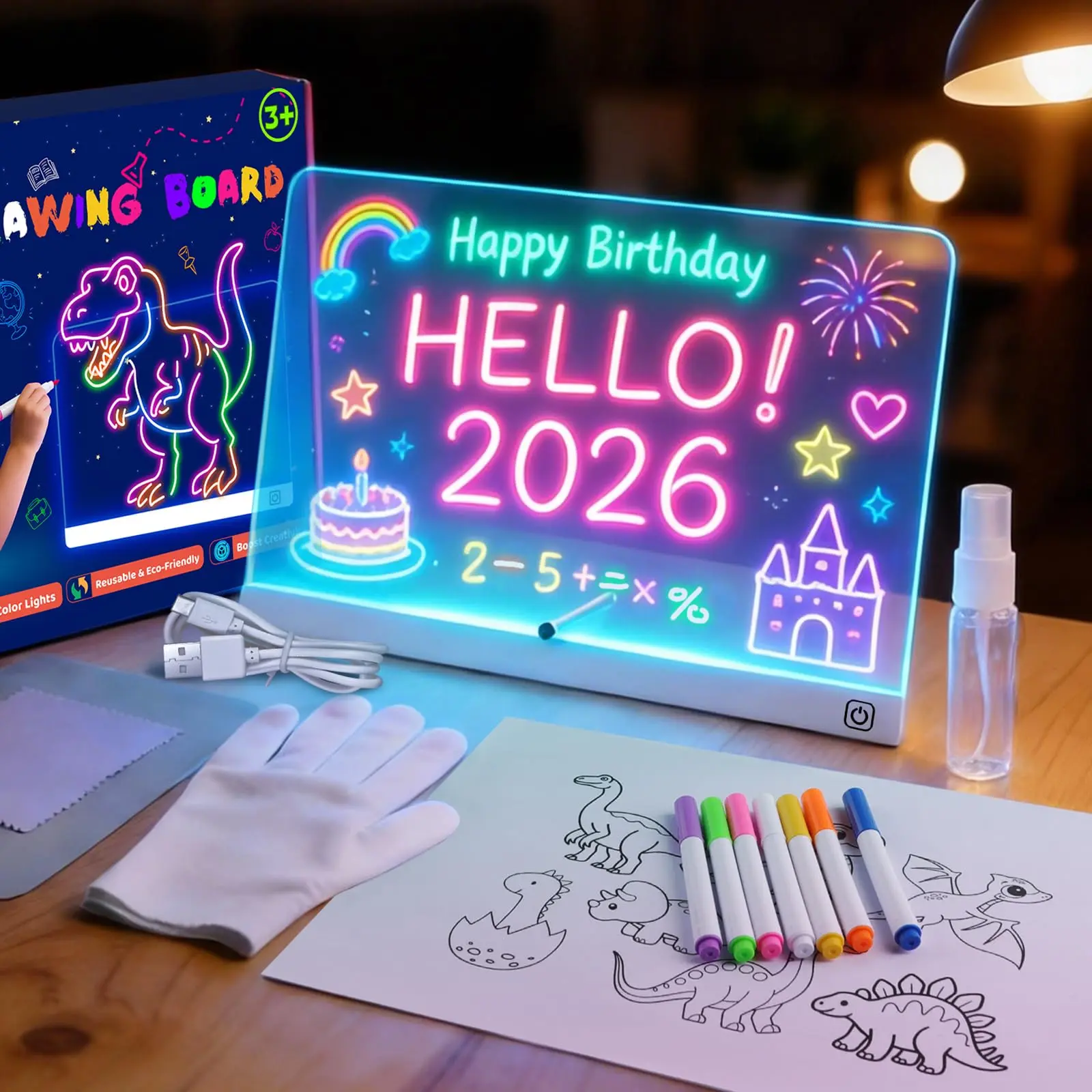 ISUNMEA 16" Vibrant Indoor LED Drawing Board - Acrylic Light Up Glow Note Board, Portable Art Drawing Supplies with Drawing Tools, Markers & Templates for Creative Enthusiasts, Portable Drawing Board