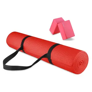 Signature Fitness All Purpose High Density No Tear Exercise Mat w/Strap, Red Pilates Resistance Workout Yoga Stretching