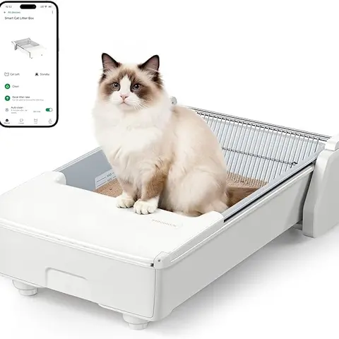 SummerVibes Pet X-Large Open Top Automatic Self-Cleaning Litter Box SC03 - 3 Types of Motors, Deep Dual-Rake Less Residue, Anti-Pinch, Odor Control, Easy Maintenance, App Control, Clumping Litter Compatible (White), 12 Months Durability, Work Convenience
