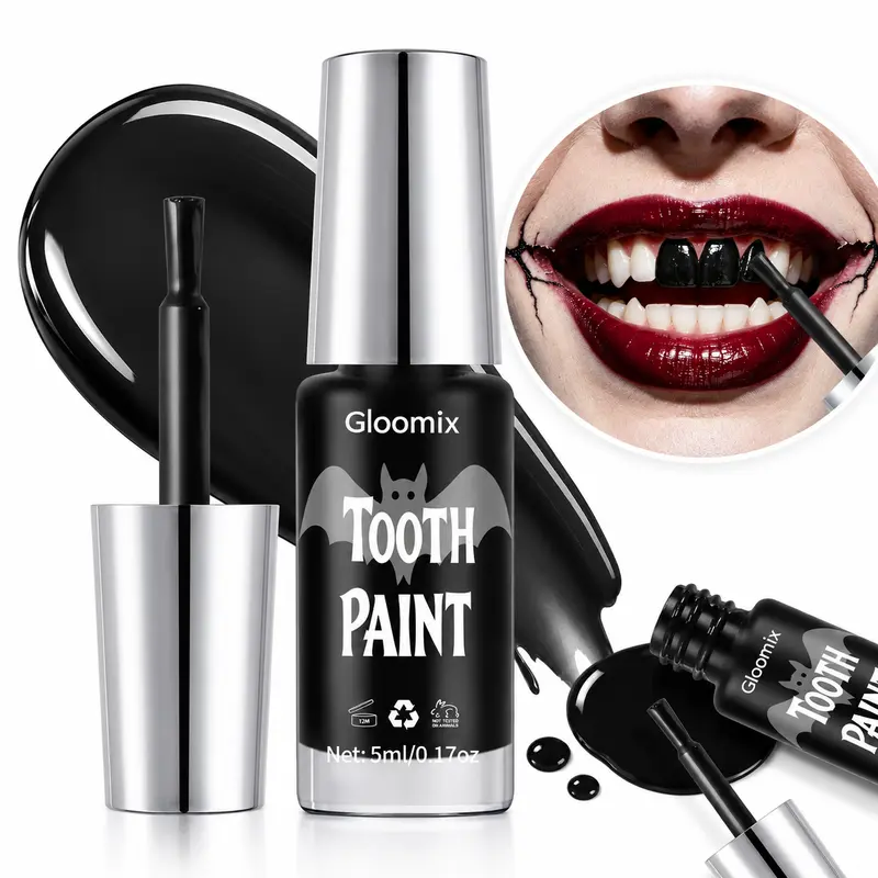 Gloomix Temporary Black Tooth Make-Up Paint - Professional SFX, Realistic Rotten & Missing Teeth Look, 4 Colors, Thin Layer Application for Halloween Costume & Cosplay, Theater Beauty & Personal Care Makeup