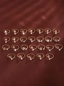 A 26-letter opening adjustable Alphabet Design ring, a 14k gold-plated micro-inlaid zircon fashionable ladies' ring, a minimalist stackable ring suitable for gift-giving, parties and daily life