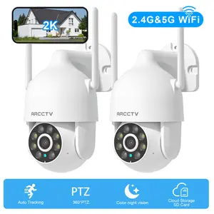ARCCTV APP 2K Security Cameras Outdoor,2.4G/5G WiFi Security Camera,360° PTZ,Auto Tracking,Spotlight & Siren,2-Way Audio,Color Night Vision,2 Pack