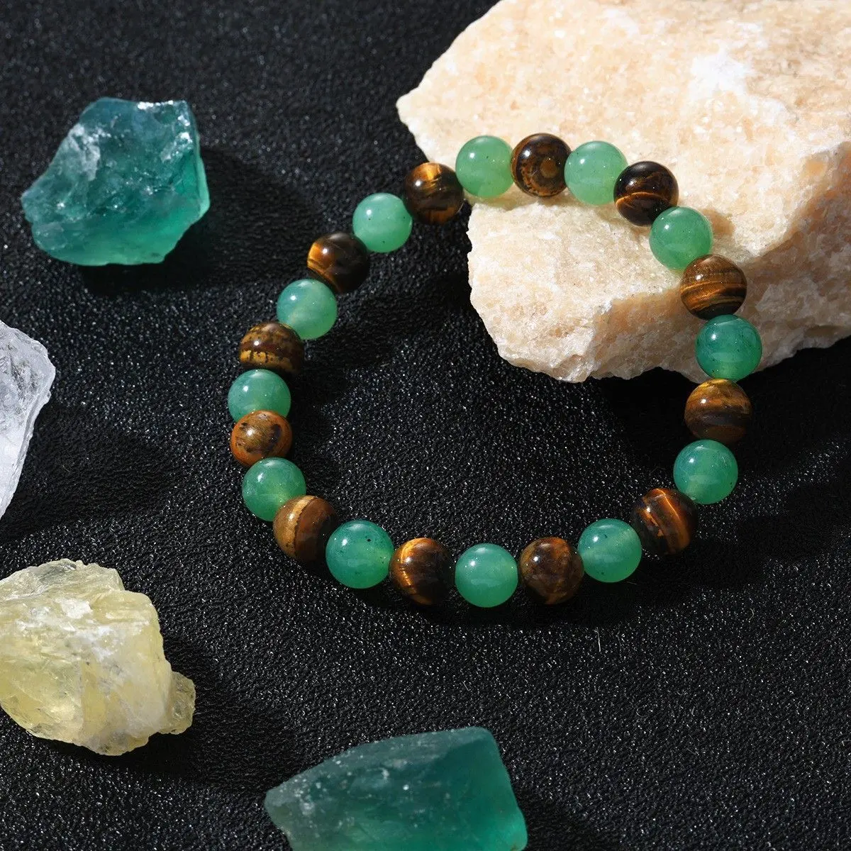 2026 Natural Tiger Eye & Green Aventurine Beaded Bracelets for Women, High-end Handmade Bead Jewelry Matching Hanfu