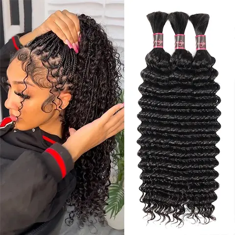 Uwigs Human Hair Bulk for Twist Braiding, Deep Wave No Weft Extensions with P4-27 Highlights, Fashion Accessory for Outdoor Use, Twist Braiding Hair