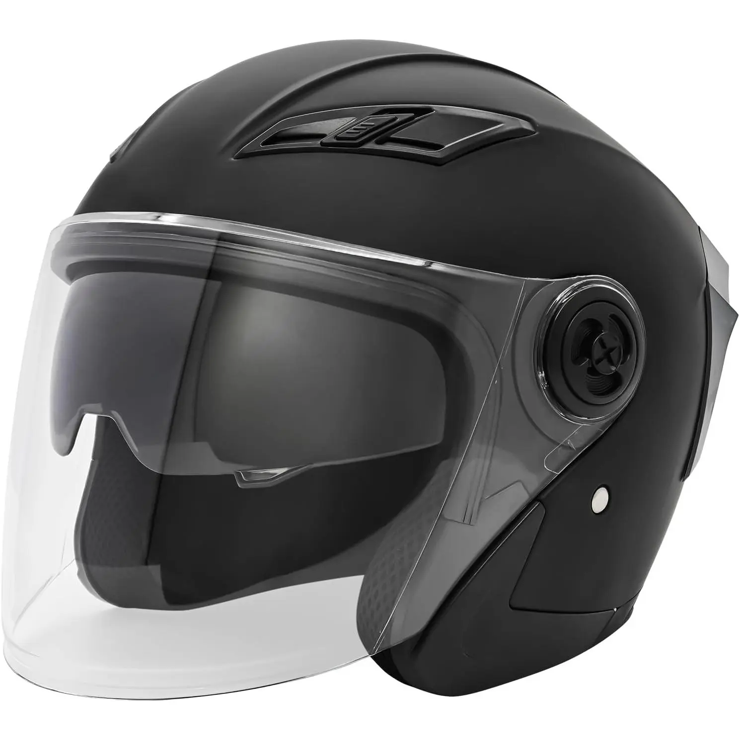 Sanqing 3/4 Half Face Helmet for Adults, DOT & FMVSS-ECE Cert., ABS Shell, 55-61 cm, Adjustable Vents, Cool Airflow, Dual Visor, Removable Liner, for Moped, ATV, 4-Wheeler Riders