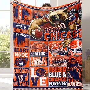 Countdown Sale!Chicago Bear Football Fan Flannel Blanket A warm nap blanket Soft Warm Retro Style with Team Player Art Franchise History All-Season Throw for Sofa Bed Office Travel Perfect Gift for Men Women，A gift suitable for fans, friends and children