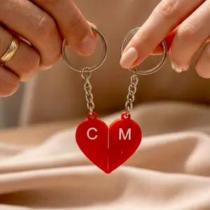 Personalized Couple Keychains Split Heart Puzzle Keychain Set Custom Initials Keychains for Him & Her