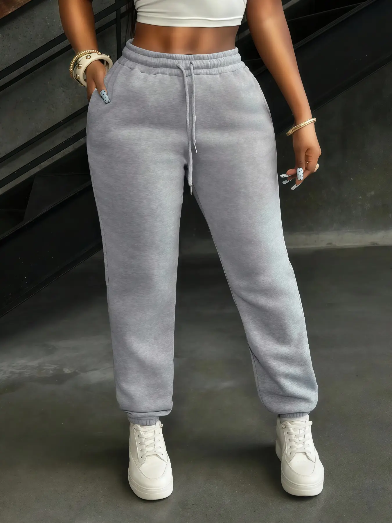 Women's Solid Color Waist Pocket Jogger Pants, Sports Jogging Pants, Casual Sports Trousers, Comfortable Thickened Long Sweatpants for Fall & Winter, Sporty Loose Fit Design
