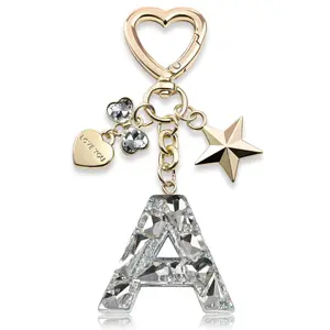 Initial English Keychain Star Heart Bow Keychain Shiny Pendant Bag Accessory