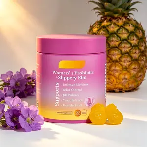Her Juicy Hawaiian Pineapple Gummies Women’s Probiotics 60ct Slippery Elm Women’s Probiotic Gummy Vitamins, Pineapple Antioxidant Extract, Support Balanced Intimate pH & Healthy Private Flora