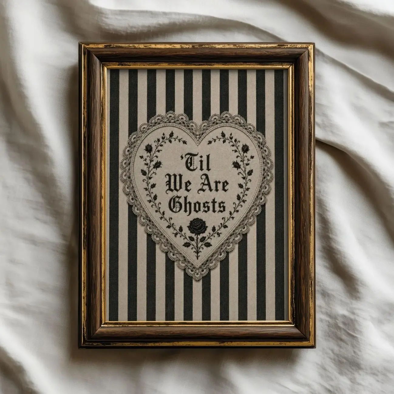 Dark Romance Ghost Poster, Cottage Goth Wall Art Print, Victorian Lace Heart Decor, Vintage Halloween Gothic Artwork, Spooky Home Decor Gift | Frameless Poster 7