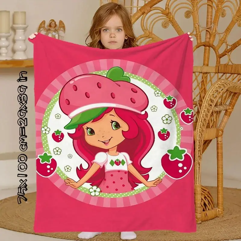 Strawberry Shortcake Knee Blanket - Ultra Soft Microfiber Fleece Breathable Casual Flannel Blanket, Cozy Warm Lightweight for Bedroom Couch, Kawaii Fruit Style Gift for Kids Girls Fans, Breathable Blanket, Casual Soft Blanket