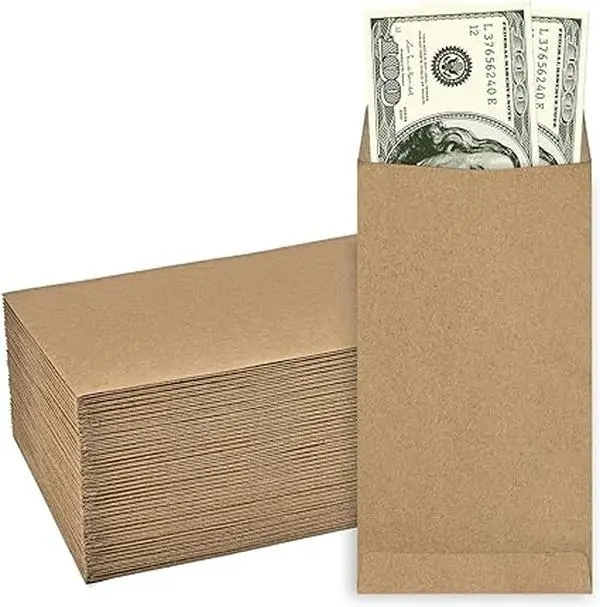 100 Pack Kraft Cash Envelopes for Budgeting, 6.7 x 3.5 Inch
