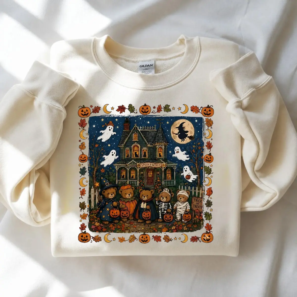 Vintage 90s Bears Halloween Sweatshirt, Trick or Treat Bears Crewneck, Haunted House Graphic Pullover, Pumpkin Lover Gift