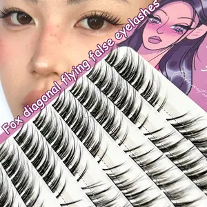Women's Wispy 3D Faux Synthetic Eyelash Extensions, 9-Tail Fox Eye Half-Strip Lashes, 10-12mm C-Curl Dramatic Cross-Over Long Volume Reusable Cosmetic Set, Eyelashes Extensions