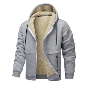 LEDUNTINO Men's Casual Zip-Up Wool-Lined Hooded Sweater Solid Color Long Sleeves Soft Stretch Fabric Regular Fit for Spring Autumn Hiking Outdoor Activities warmth jacket
